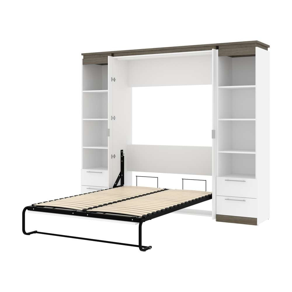 Bestar - Orion 98W Full Murphy Bed and 2 Narrow Shelving Units with Drawers (99W) in White & Walnut Grey - 116895-000017 veiw 6