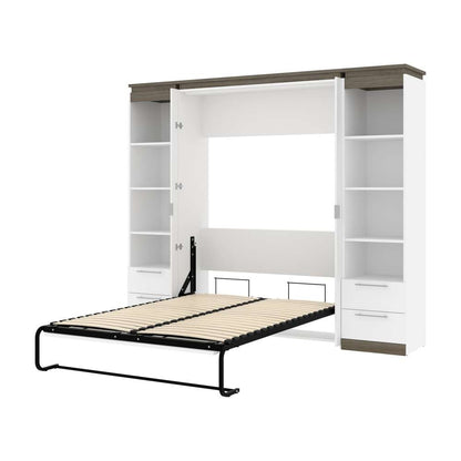 Bestar - Orion 98W Full Murphy Bed and 2 Narrow Shelving Units with Drawers (99W) in White & Walnut Grey - 116895-000017 veiw 6