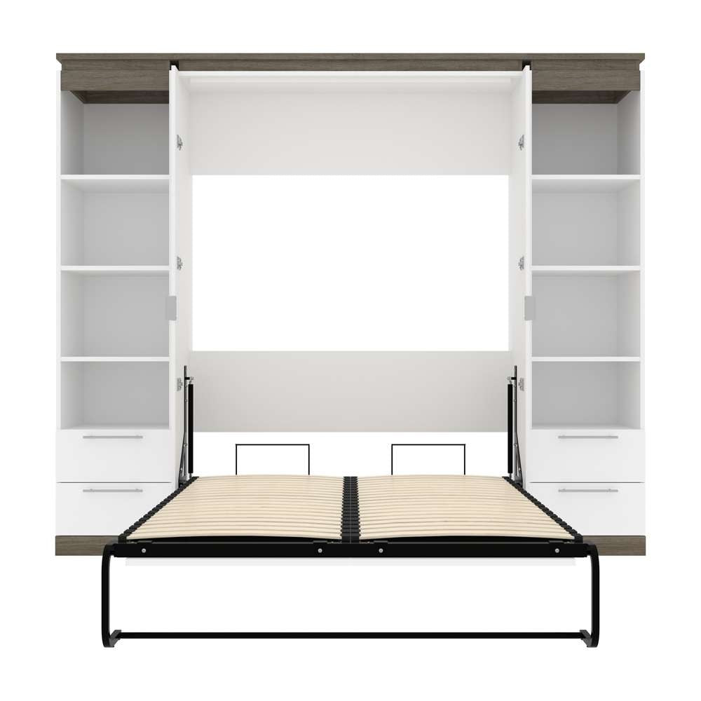 Bestar - Orion 98W Full Murphy Bed and 2 Narrow Shelving Units with Drawers (99W) in White & Walnut Grey - 116895-000017 veiw 8