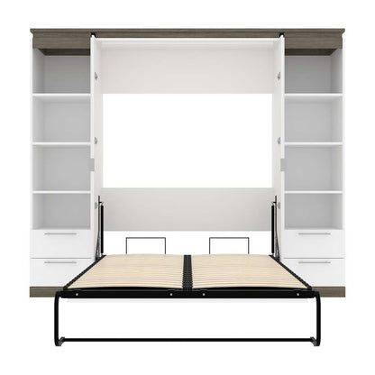 Bestar - Orion 98W Full Murphy Bed and 2 Narrow Shelving Units with Drawers (99W) in White & Walnut Grey - 116895-000017 veiw 8