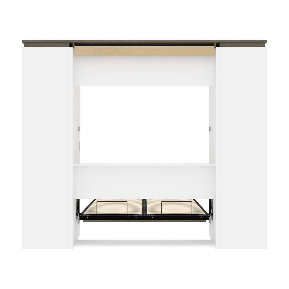 Bestar - Orion 98W Full Murphy Bed and 2 Narrow Shelving Units with Drawers (99W) in White & Walnut Grey - 116895-000017 veiw 10