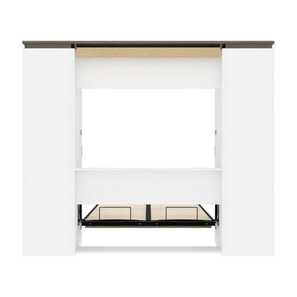 Bestar - Orion 98W Full Murphy Bed and 2 Narrow Shelving Units with Drawers (99W) in White & Walnut Grey - 116895-000017 veiw 10