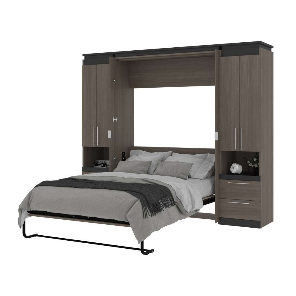 Bestar - Orion 98W Full Murphy Bed and 2 Storage Cabinets with Pull-Out Shelves (99W) in Bark Gray & Graphite - 116899-000047 veiw 7