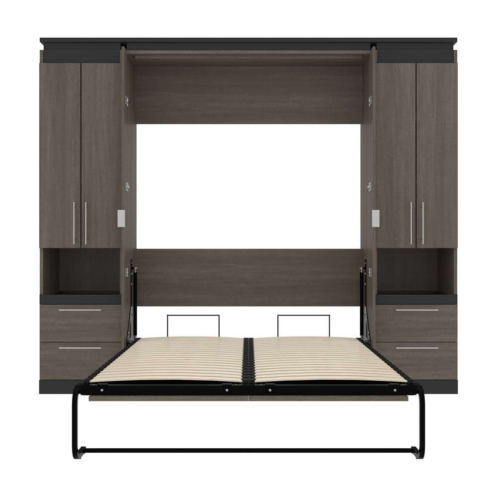 Bestar - Orion 98W Full Murphy Bed and 2 Storage Cabinets with Pull-Out Shelves (99W) in Bark Gray & Graphite - 116899-000047 veiw 8