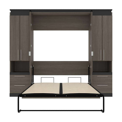 Bestar - Orion 98W Full Murphy Bed and 2 Storage Cabinets with Pull-Out Shelves (99W) in Bark Gray & Graphite - 116899-000047 veiw 8