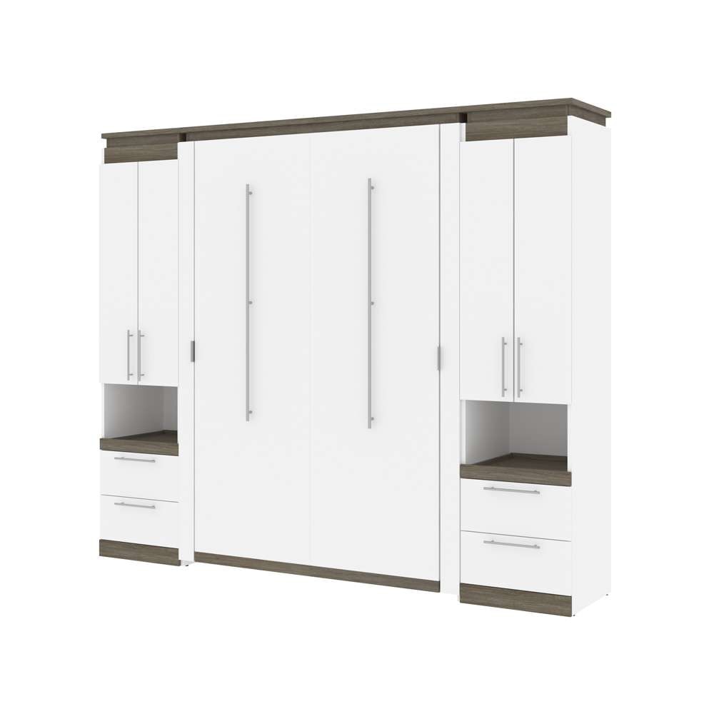 Bestar - Orion 98W Full Murphy Bed and 2 Storage Cabinets with Pull-Out Shelves (99W) in White & Walnut Grey - 116899-000017 veiw 1