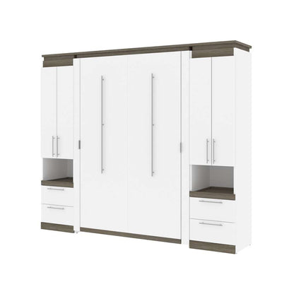 Bestar - Orion 98W Full Murphy Bed and 2 Storage Cabinets with Pull-Out Shelves (99W) in White & Walnut Grey - 116899-000017 veiw 1