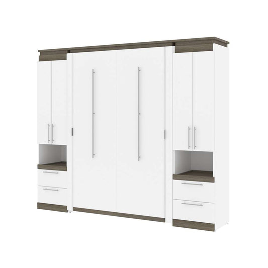 Bestar - Orion 98W Full Murphy Bed and 2 Storage Cabinets with Pull-Out Shelves (99W) in White & Walnut Grey - 116899-000017 veiw 1