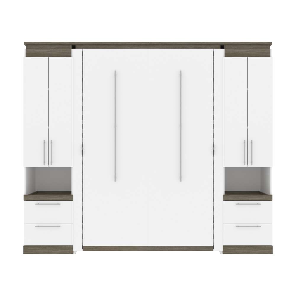 Bestar - Orion 98W Full Murphy Bed and 2 Storage Cabinets with Pull-Out Shelves (99W) in White & Walnut Grey - 116899-000017 veiw 2