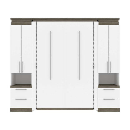 Bestar - Orion 98W Full Murphy Bed and 2 Storage Cabinets with Pull-Out Shelves (99W) in White & Walnut Grey - 116899-000017 veiw 2