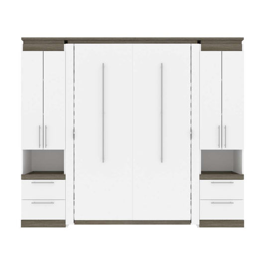 Bestar - Orion 98W Full Murphy Bed and 2 Storage Cabinets with Pull-Out Shelves (99W) in White & Walnut Grey - 116899-000017 veiw 2