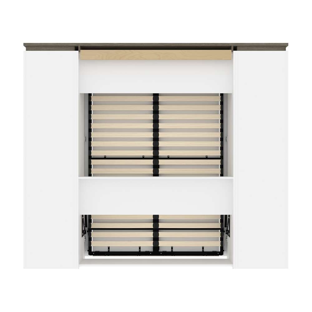Bestar - Orion 98W Full Murphy Bed and 2 Storage Cabinets with Pull-Out Shelves (99W) in White & Walnut Grey - 116899-000017 veiw 4