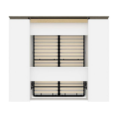 Bestar - Orion 98W Full Murphy Bed and 2 Storage Cabinets with Pull-Out Shelves (99W) in White & Walnut Grey - 116899-000017 veiw 4