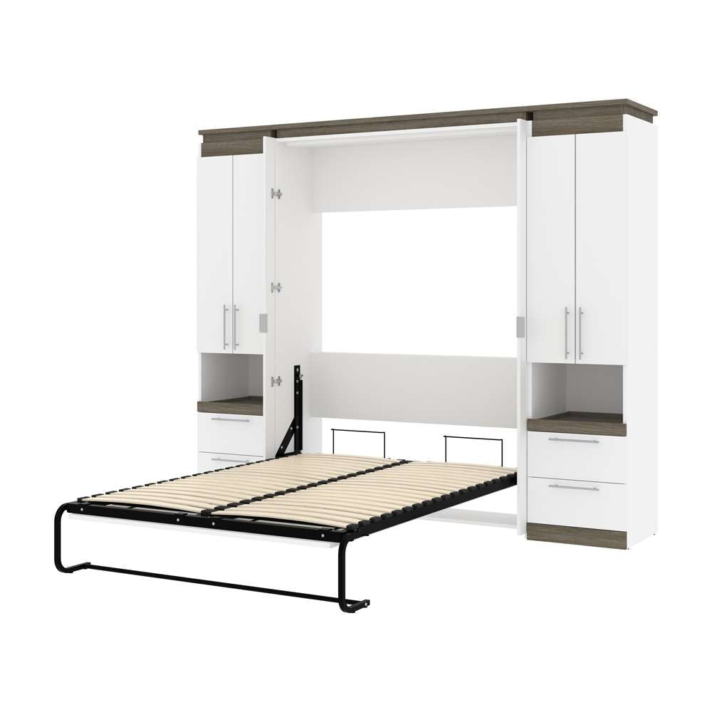 Bestar - Orion 98W Full Murphy Bed and 2 Storage Cabinets with Pull-Out Shelves (99W) in White & Walnut Grey - 116899-000017 veiw 6