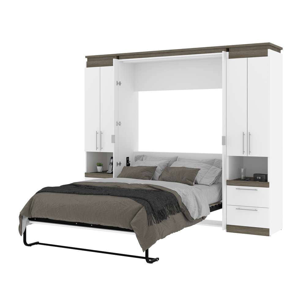 Bestar - Orion 98W Full Murphy Bed and 2 Storage Cabinets with Pull-Out Shelves (99W) in White & Walnut Grey - 116899-000017 veiw 7