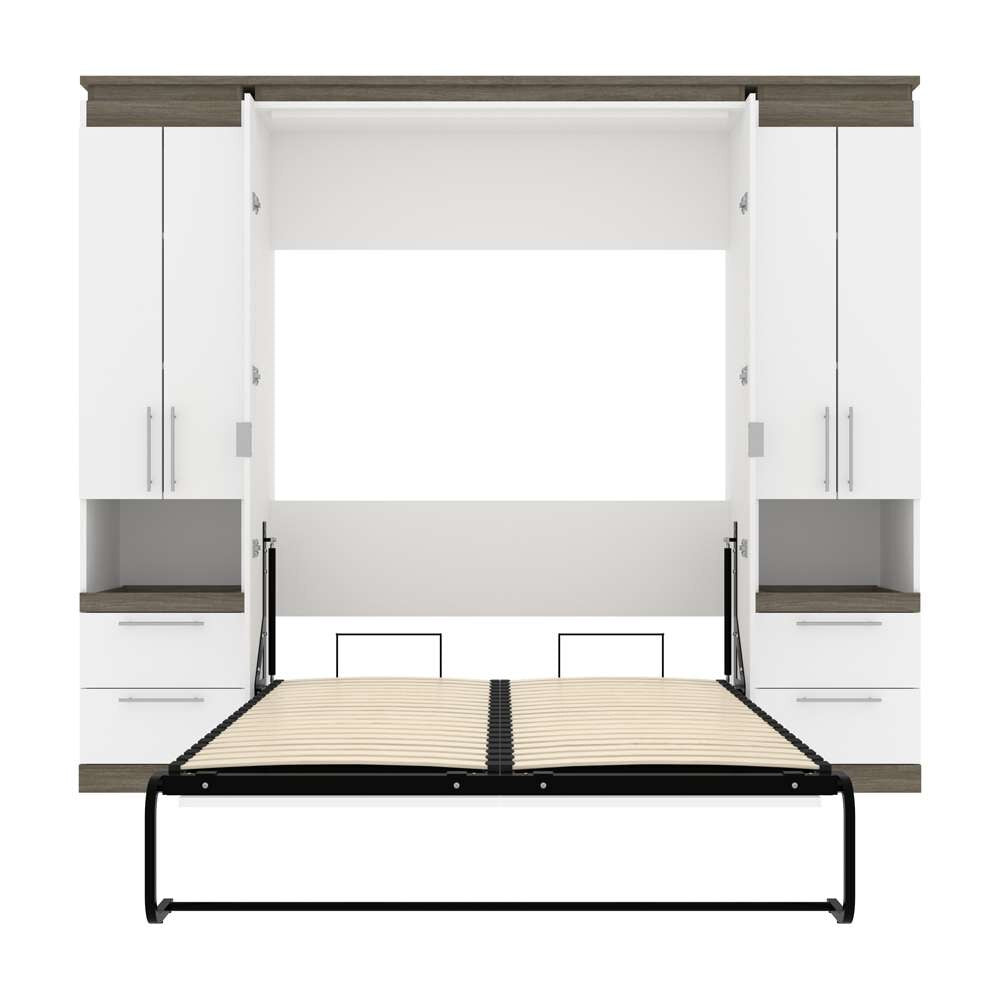 Bestar - Orion 98W Full Murphy Bed and 2 Storage Cabinets with Pull-Out Shelves (99W) in White & Walnut Grey - 116899-000017 veiw 8