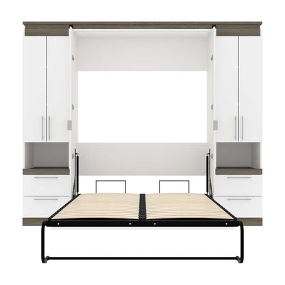 Bestar - Orion 98W Full Murphy Bed and 2 Storage Cabinets with Pull-Out Shelves (99W) in White & Walnut Grey - 116899-000017 veiw 8