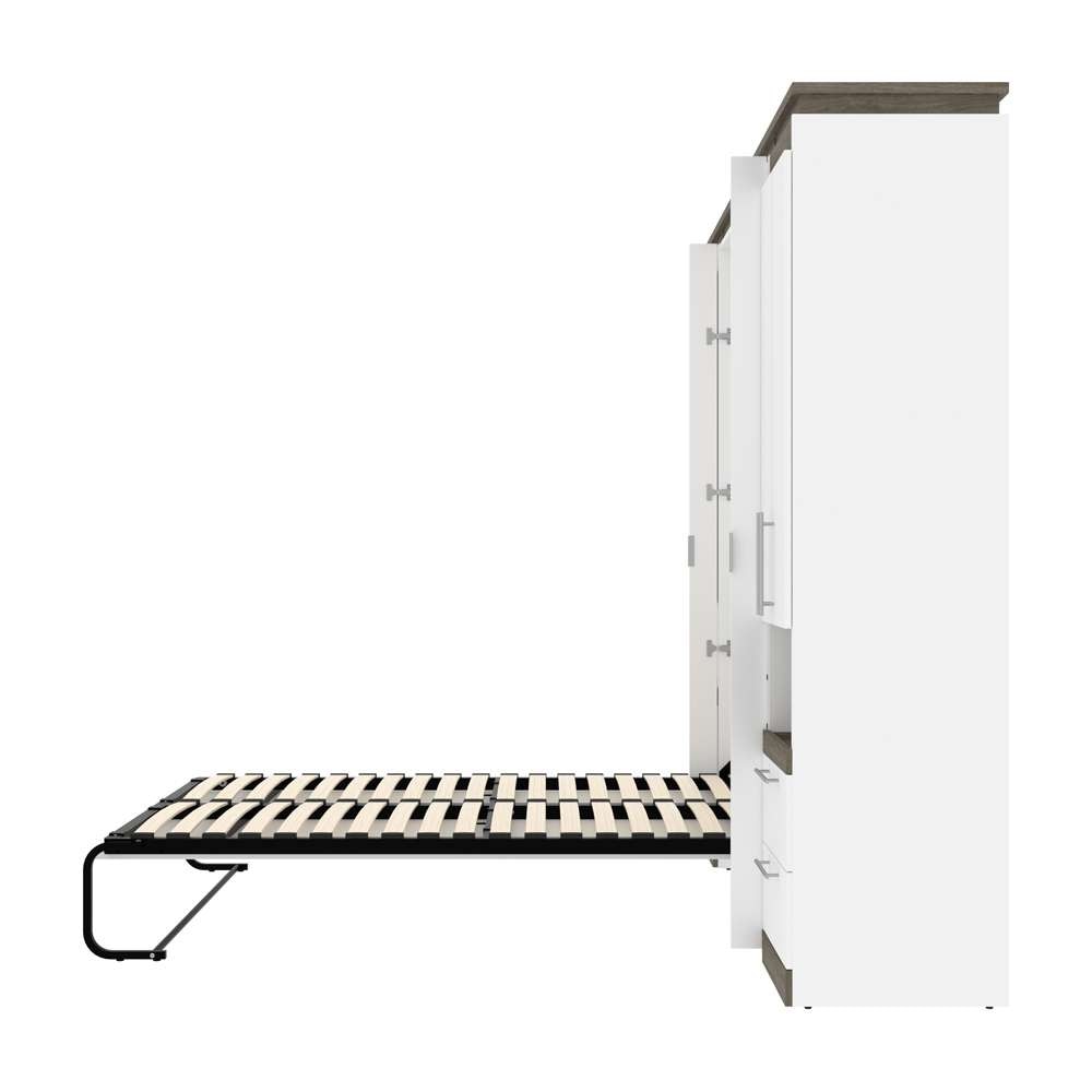 Bestar - Orion 98W Full Murphy Bed and 2 Storage Cabinets with Pull-Out Shelves (99W) in White & Walnut Grey - 116899-000017 veiw 9