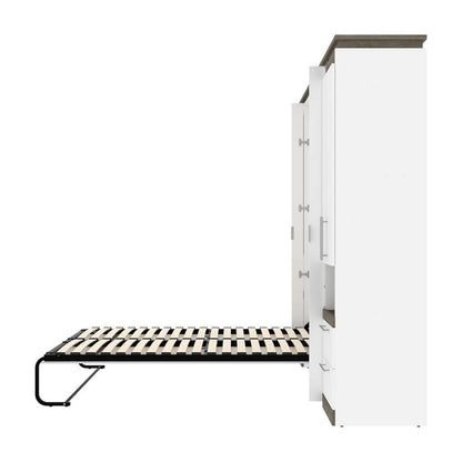 Bestar - Orion 98W Full Murphy Bed and 2 Storage Cabinets with Pull-Out Shelves (99W) in White & Walnut Grey - 116899-000017 veiw 9