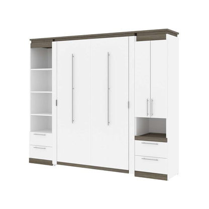Bestar - Orion 98W Full Murphy Bed and Narrow Storage Solutions with Drawers (99W) in White & Walnut Grey - 116862-000017 veiw 1