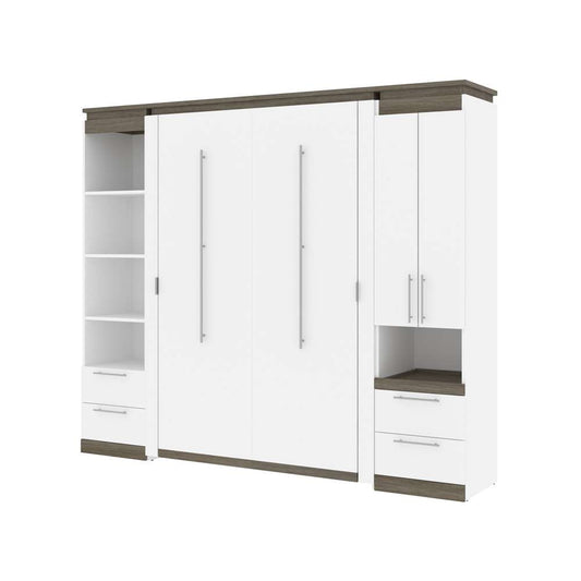 Bestar - Orion 98W Full Murphy Bed and Narrow Storage Solutions with Drawers (99W) in White & Walnut Grey - 116862-000017 veiw 1