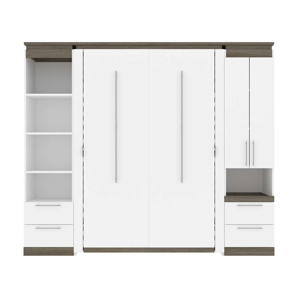 Bestar - Orion 98W Full Murphy Bed and Narrow Storage Solutions with Drawers (99W) in White & Walnut Grey - 116862-000017 veiw 2