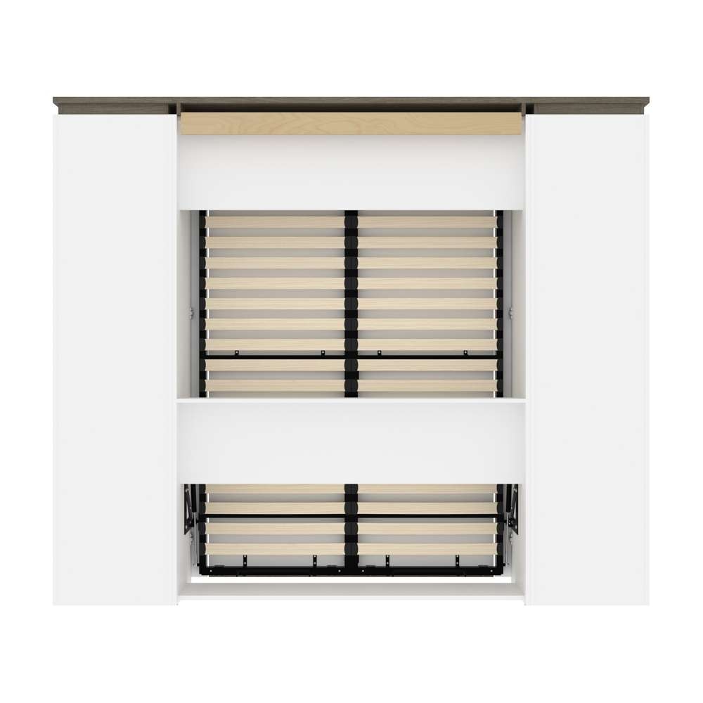 Bestar - Orion 98W Full Murphy Bed and Narrow Storage Solutions with Drawers (99W) in White & Walnut Grey - 116862-000017 veiw 4