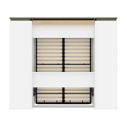 Bestar - Orion 98W Full Murphy Bed and Narrow Storage Solutions with Drawers (99W) in White & Walnut Grey - 116862-000017 veiw 4