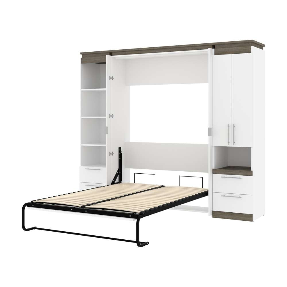 Bestar - Orion 98W Full Murphy Bed and Narrow Storage Solutions with Drawers (99W) in White & Walnut Grey - 116862-000017 veiw 6