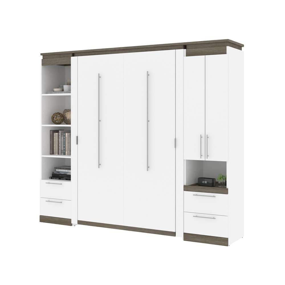 Bestar - Orion 98W Full Murphy Bed and Narrow Storage Solutions with Drawers (99W) in White & Walnut Grey - 116862-000017 veiw 7