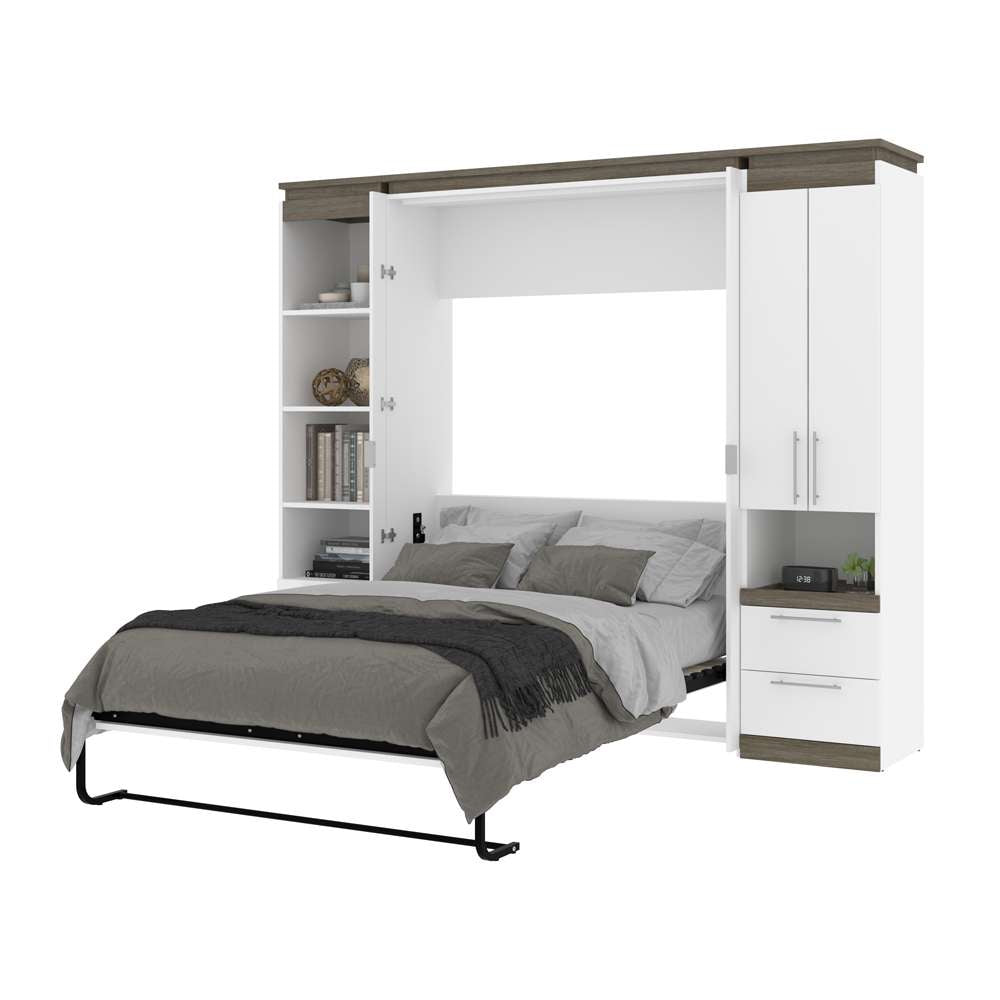 Bestar - Orion 98W Full Murphy Bed and Narrow Storage Solutions with Drawers (99W) in White & Walnut Grey - 116862-000017 veiw 8