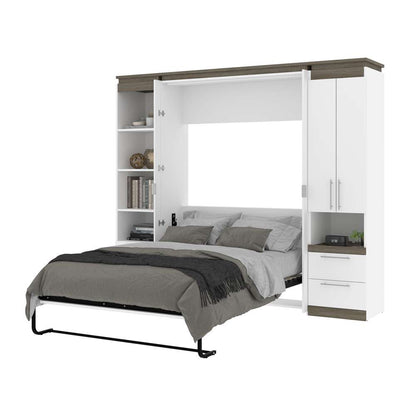 Bestar - Orion 98W Full Murphy Bed and Narrow Storage Solutions with Drawers (99W) in White & Walnut Grey - 116862-000017 veiw 8