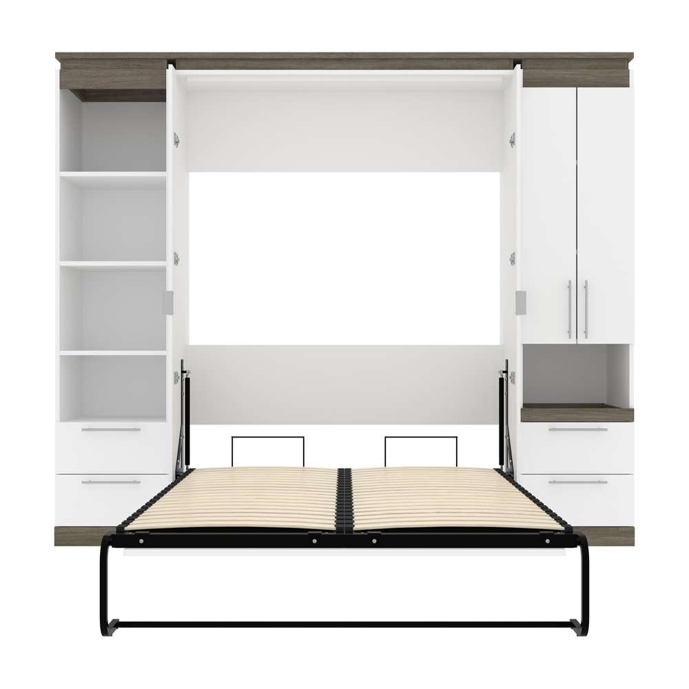 Bestar - Orion 98W Full Murphy Bed and Narrow Storage Solutions with Drawers (99W) in White & Walnut Grey - 116862-000017 veiw 9