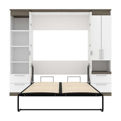 Bestar - Orion 98W Full Murphy Bed and Narrow Storage Solutions with Drawers (99W) in White & Walnut Grey - 116862-000017 veiw 9