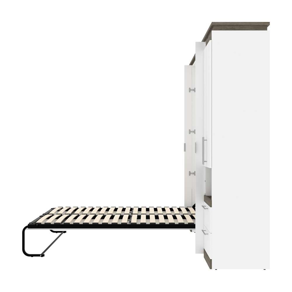Bestar - Orion 98W Full Murphy Bed and Narrow Storage Solutions with Drawers (99W) in White & Walnut Grey - 116862-000017 veiw 10