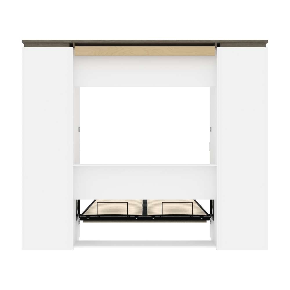 Bestar - Orion 98W Full Murphy Bed and Narrow Storage Solutions with Drawers (99W) in White & Walnut Grey - 116862-000017 veiw 11