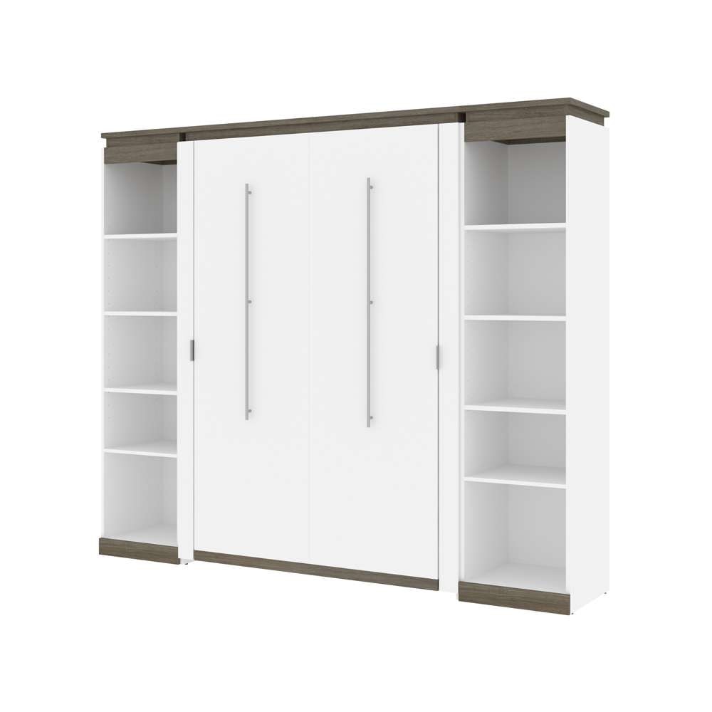 Bestar - Orion 98W Full Murphy Bed with 2 Narrow Shelving Units (99W) in White & Walnut Grey - 116894-000017 veiw 1