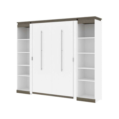 Bestar - Orion 98W Full Murphy Bed with 2 Narrow Shelving Units (99W) in White & Walnut Grey - 116894-000017 veiw 1