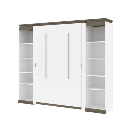 Bestar - Orion 98W Full Murphy Bed with 2 Narrow Shelving Units (99W) in White & Walnut Grey - 116894-000017 veiw 1