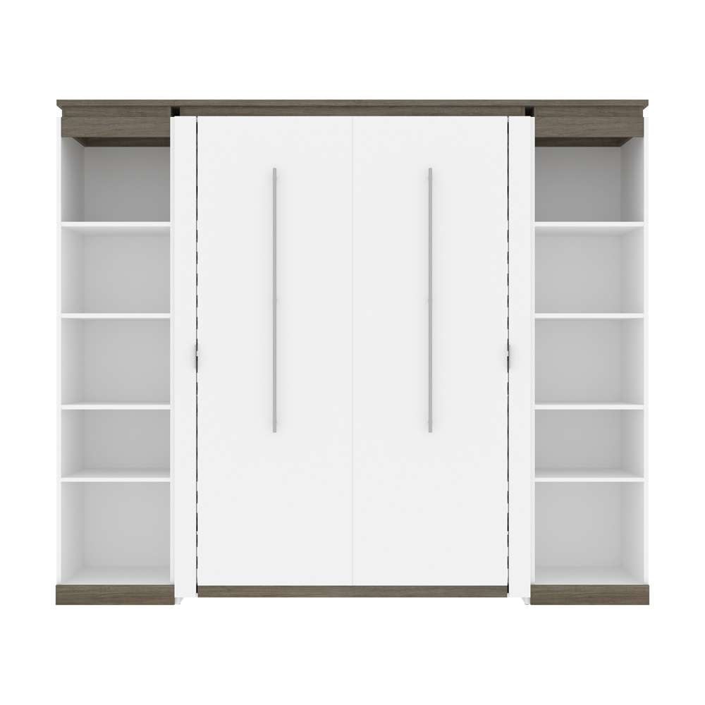 Bestar - Orion 98W Full Murphy Bed with 2 Narrow Shelving Units (99W) in White & Walnut Grey - 116894-000017 veiw 2