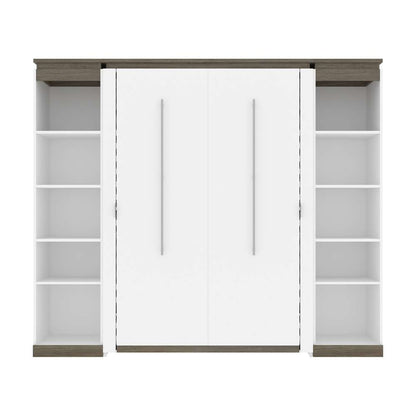 Bestar - Orion 98W Full Murphy Bed with 2 Narrow Shelving Units (99W) in White & Walnut Grey - 116894-000017 veiw 2