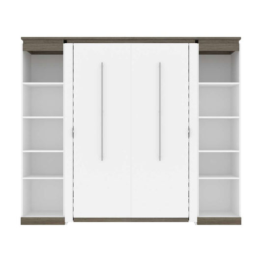 Bestar - Orion 98W Full Murphy Bed with 2 Narrow Shelving Units (99W) in White & Walnut Grey - 116894-000017 veiw 2