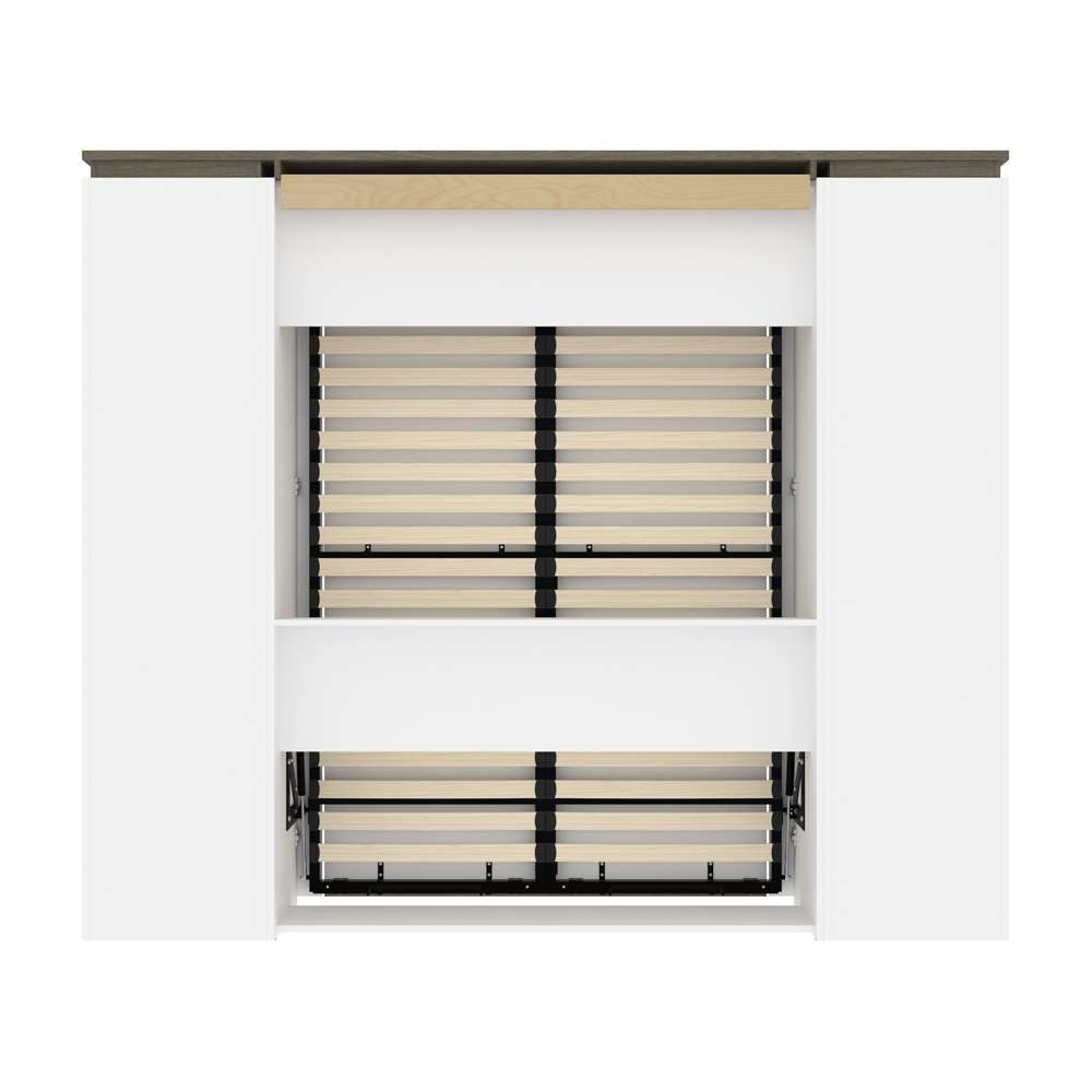 Bestar - Orion 98W Full Murphy Bed with 2 Narrow Shelving Units (99W) in White & Walnut Grey - 116894-000017 veiw 4
