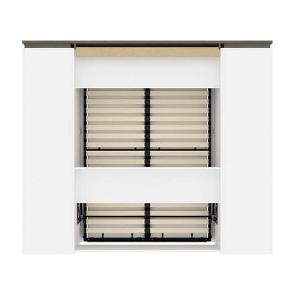 Bestar - Orion 98W Full Murphy Bed with 2 Narrow Shelving Units (99W) in White & Walnut Grey - 116894-000017 veiw 4