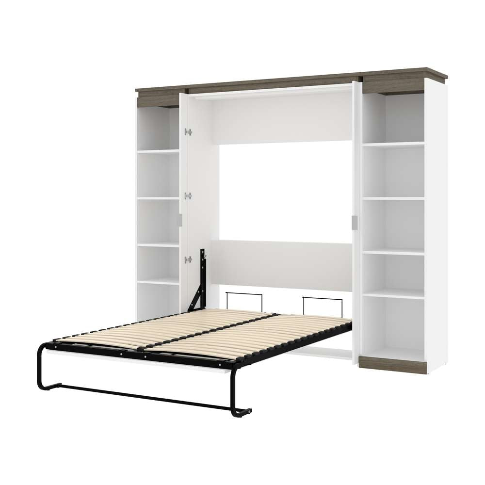 Bestar - Orion 98W Full Murphy Bed with 2 Narrow Shelving Units (99W) in White & Walnut Grey - 116894-000017 veiw 6