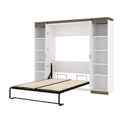 Bestar - Orion 98W Full Murphy Bed with 2 Narrow Shelving Units (99W) in White & Walnut Grey - 116894-000017 veiw 6