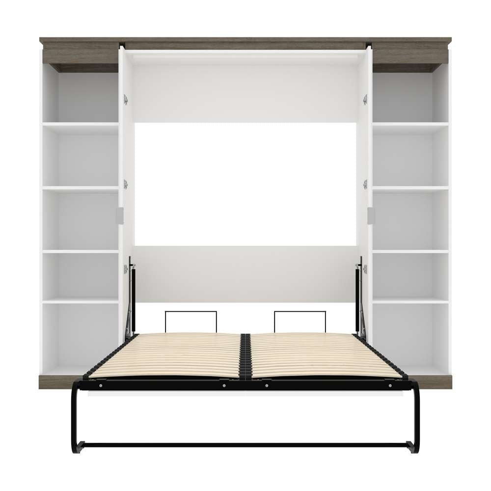 Bestar - Orion 98W Full Murphy Bed with 2 Narrow Shelving Units (99W) in White & Walnut Grey - 116894-000017 veiw 8