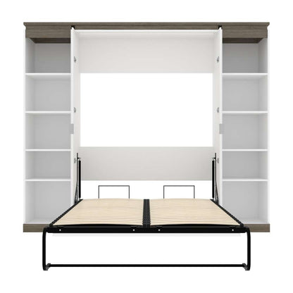 Bestar - Orion 98W Full Murphy Bed with 2 Narrow Shelving Units (99W) in White & Walnut Grey - 116894-000017 veiw 8