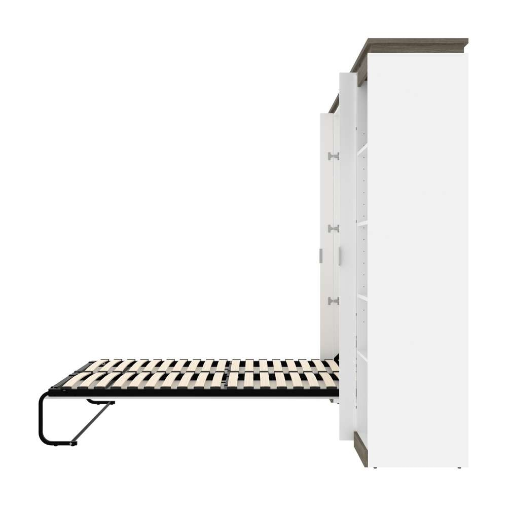 Bestar - Orion 98W Full Murphy Bed with 2 Narrow Shelving Units (99W) in White & Walnut Grey - 116894-000017 veiw 9