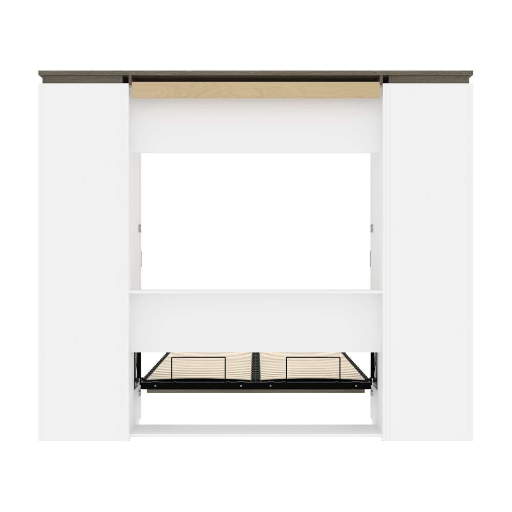 Bestar - Orion 98W Full Murphy Bed with 2 Narrow Shelving Units (99W) in White & Walnut Grey - 116894-000017 veiw 10